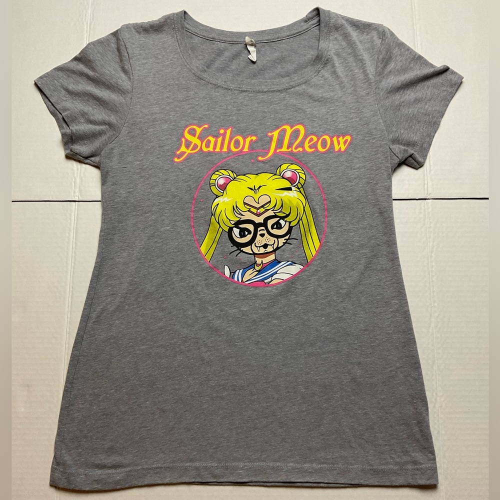Sailor Meow cat Sailor Moon Womens M gray graphic tee fitted t-shirt anime shirt